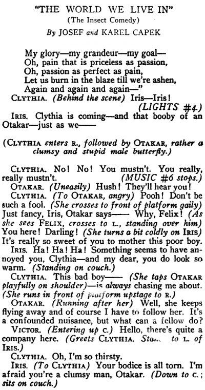 Page of the script of The Insect Comedy