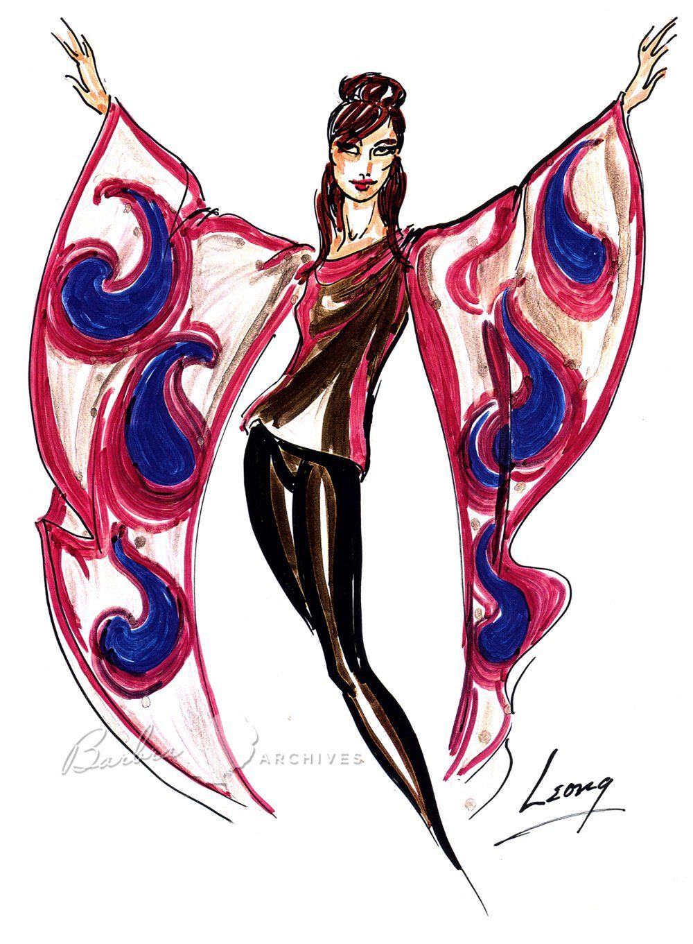 Illustration of Streisand in butterfly costume by Terry Leong