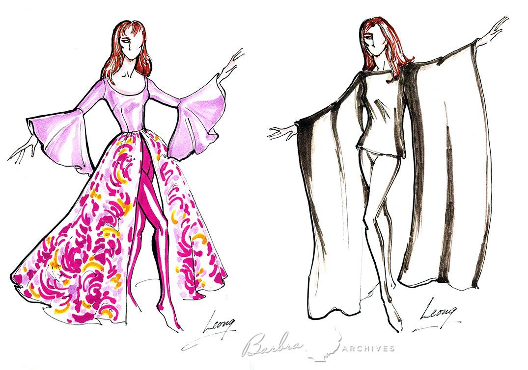 Two illustrations of Streisand's costumes