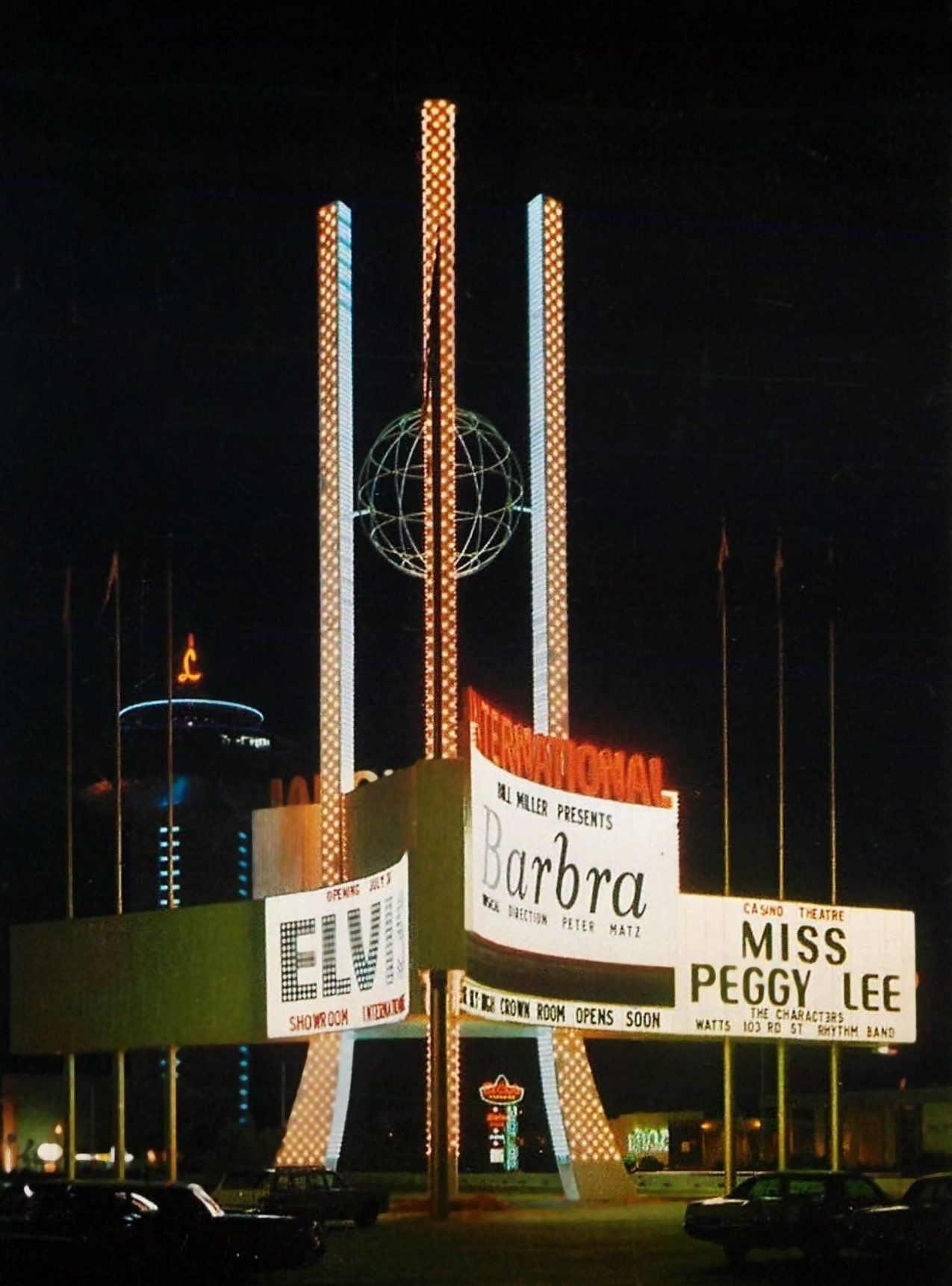 Marquee with Streisand's name at the International Hotel, Las Vegas.