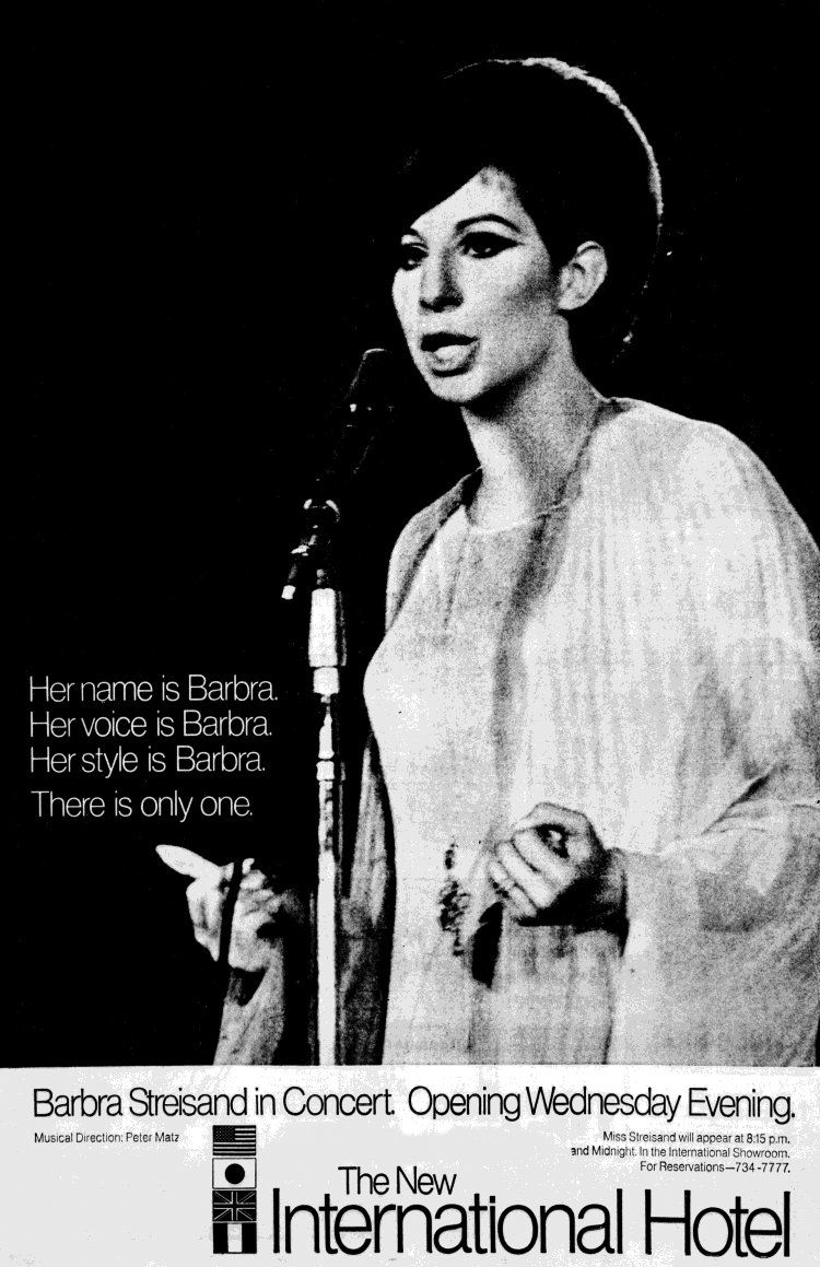 A newspaper ad for Barbra's appearance at the International Hotel