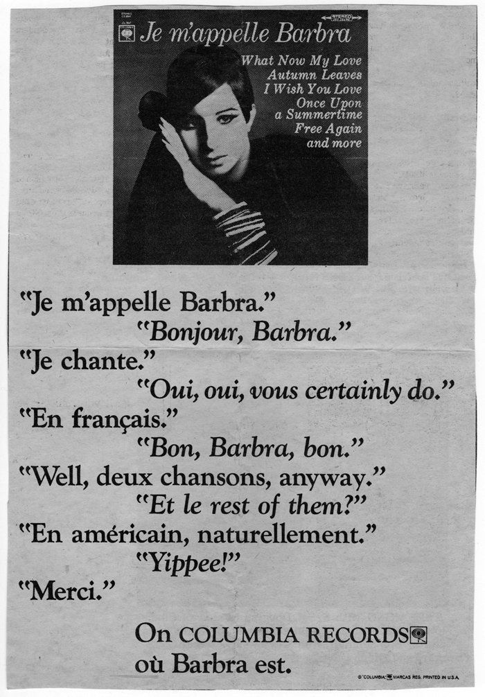 Columbia Records ad for the album with French quotes.