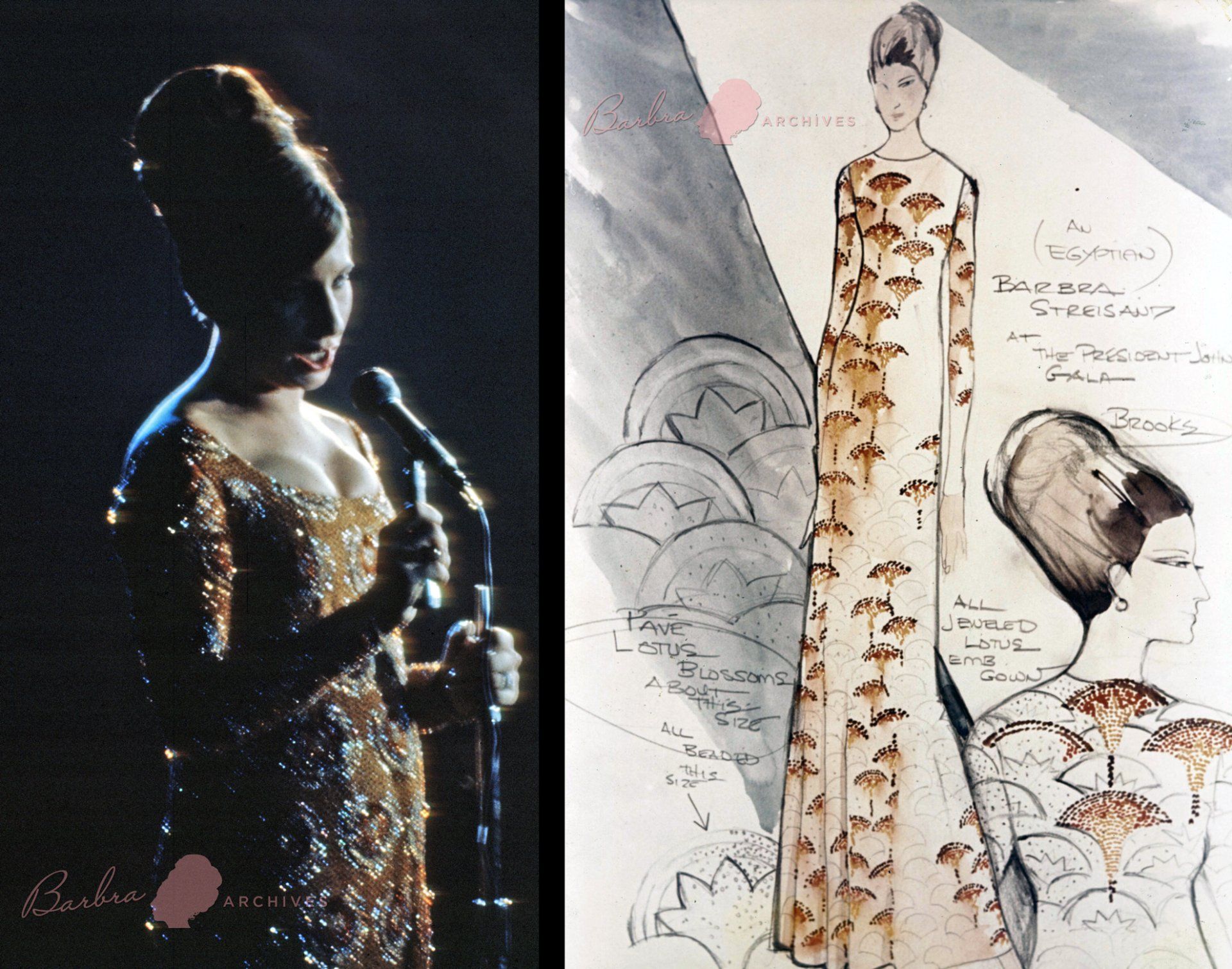Streisand's dress and Don Brooks' illustration of it.
