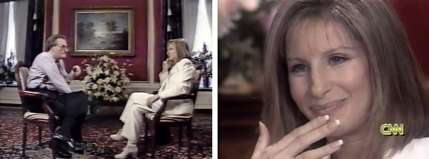 Screen caps of Streisand on the 1995 Larry King interview show.