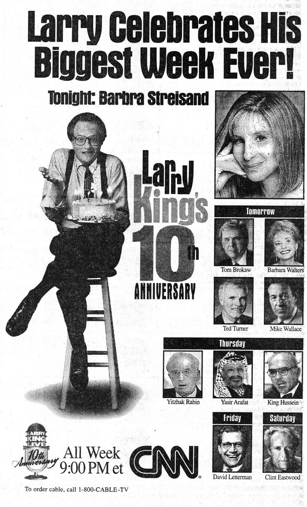 Ad for Larry King's 10th Anniversary shows in 1995