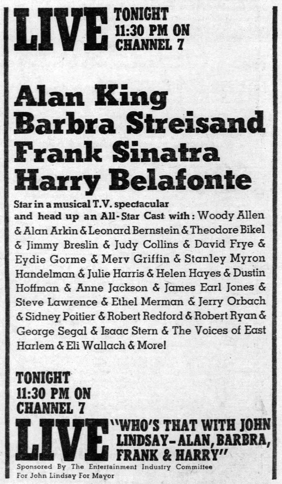 Newspaper ad for the television broadcast of the concert