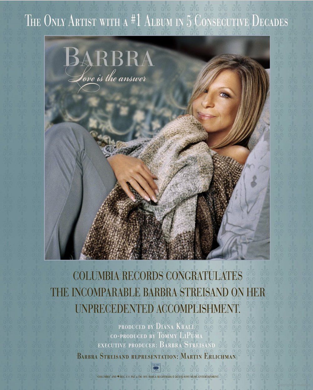 Congratulatory ad from Columbia Records on Barbra's album debuting at #1