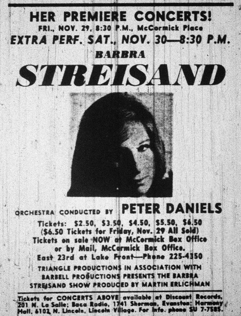 Newspaper ads for Barbra Streisand's two night stand at McCormick Place