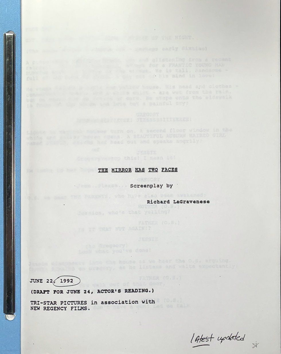 Front cover of Richard LaGravenese's 1992 draft of the script.