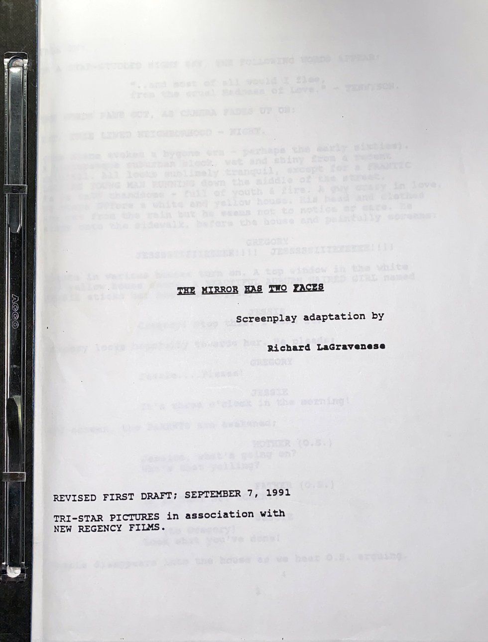 Front cover of Richard LaGravenese's 1991 draft of the script.