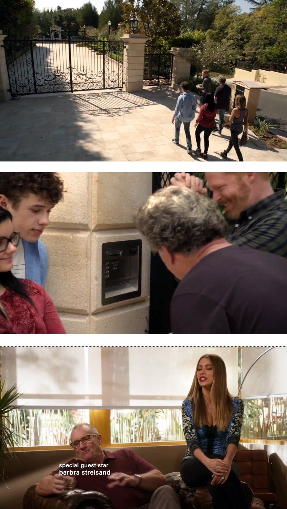 Scenes from Modern Family 2016 episode with Barbra Streisand voice cameo.
