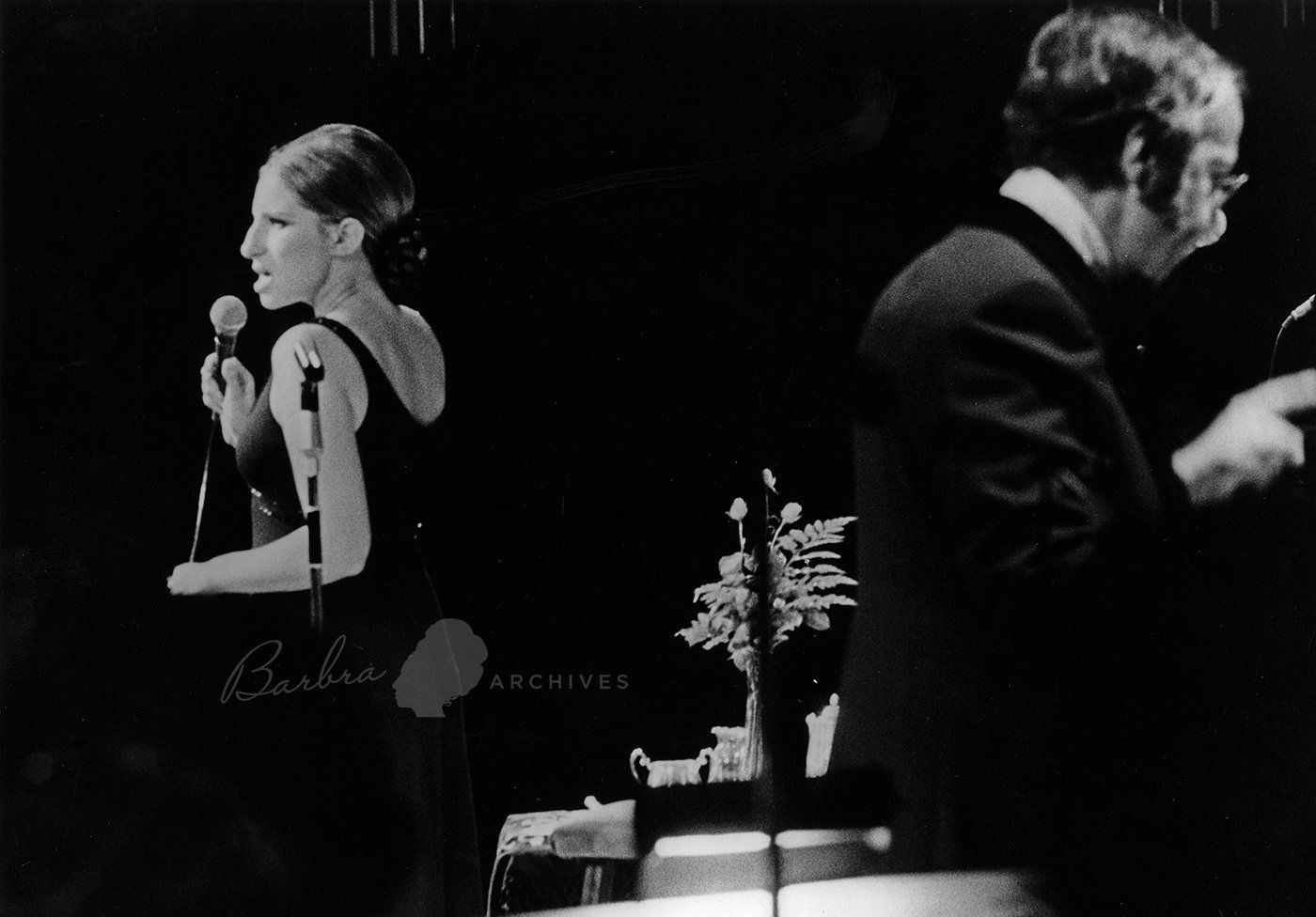 Streisand singing on stage.  Photo by: Borsari.