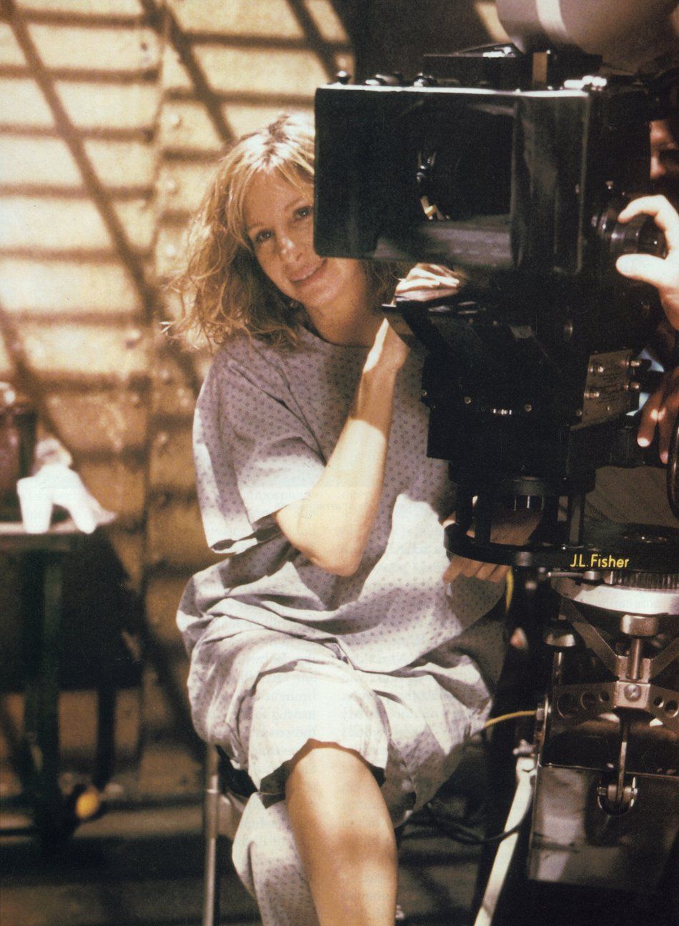 Barbra Streisand behind the camera on the set of her movie NUTS.
