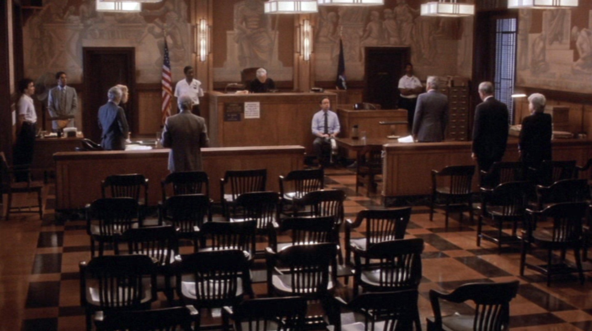 The courtroom set for NUTS.