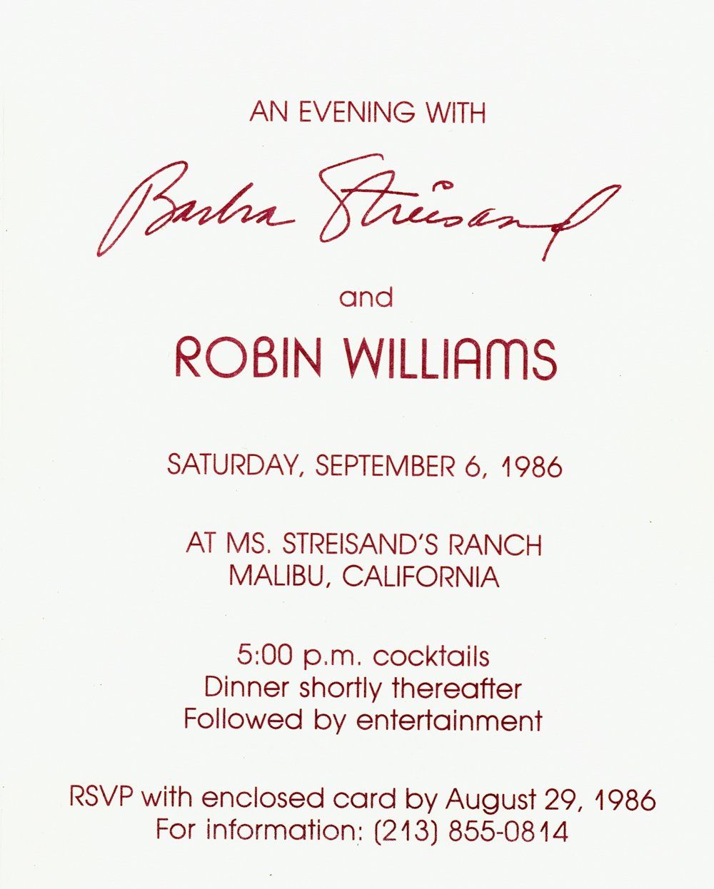 Invitation to Barbra's 1986 concert.