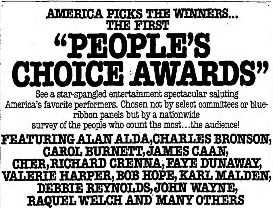 1975 newspaper ad for The People's Choice Awards.