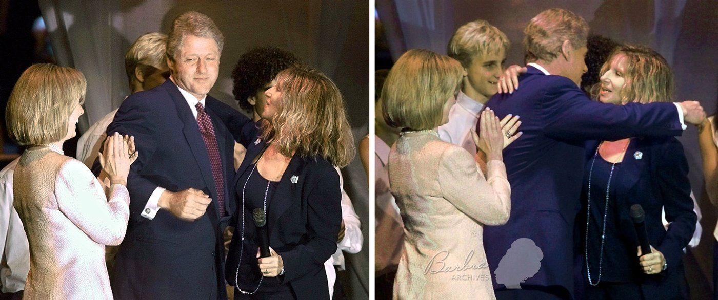 Streisand greets President Clinton at a Los Angeles gala in 1996.