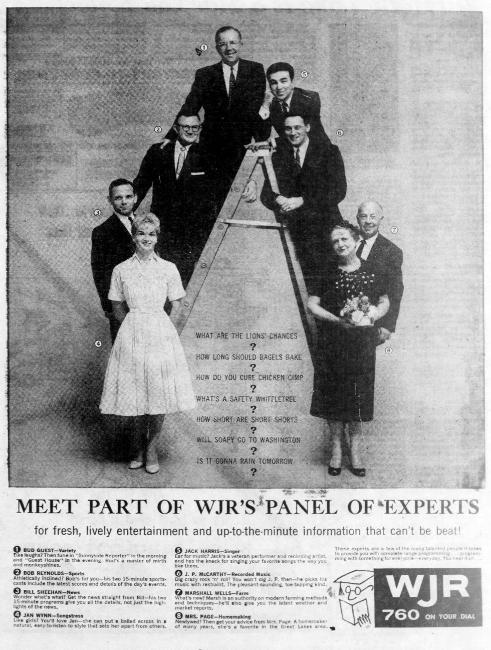 Photo in an ad for the hosts at WJR Radio, Detroit