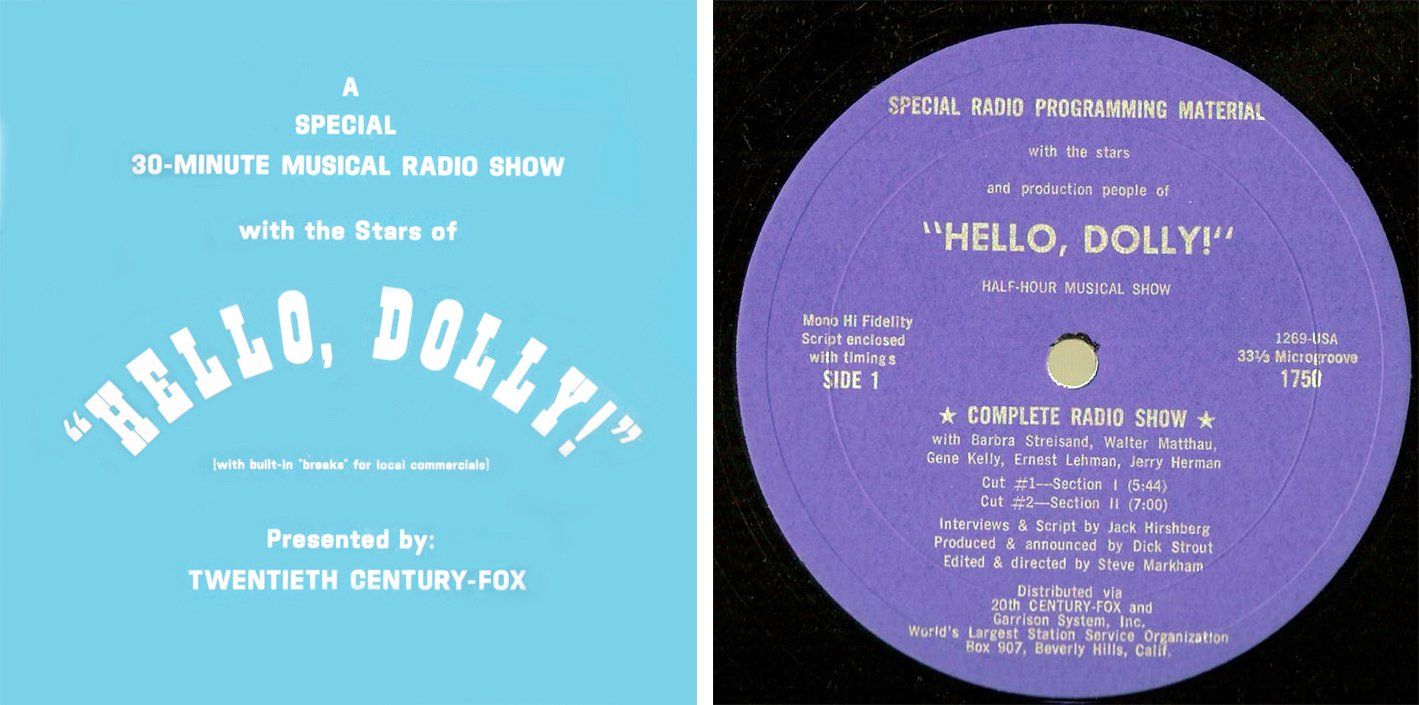 Front cover and label of Hello Dolly radio LP