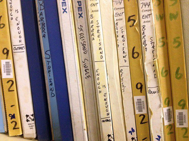 Shelf containing Barbra Streisand's original recording tapes.  Photo: Jay Landers