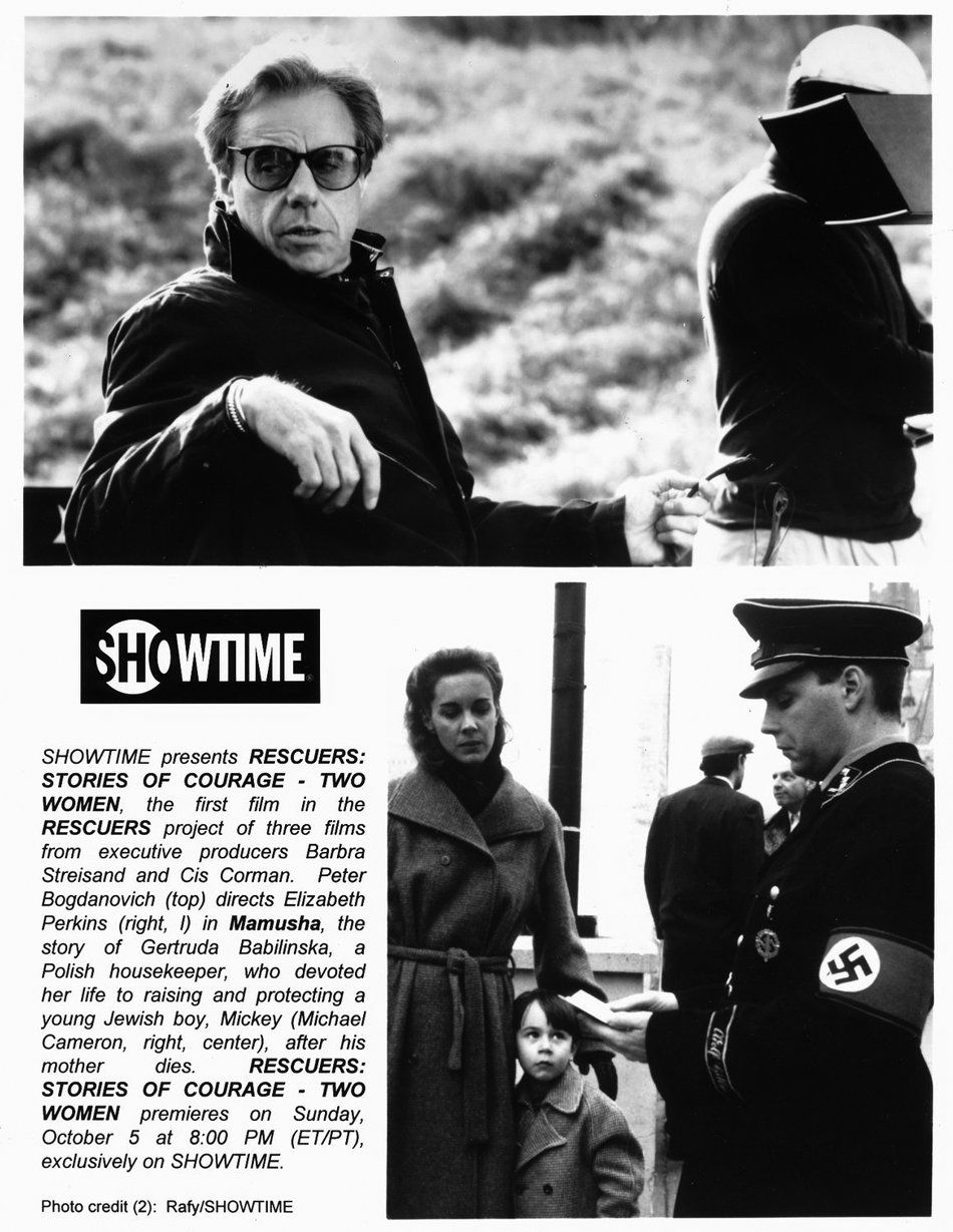 Showtime publicity material, with photos of Peter Bogdanovich on set, and actress Elizabeth Perkins.