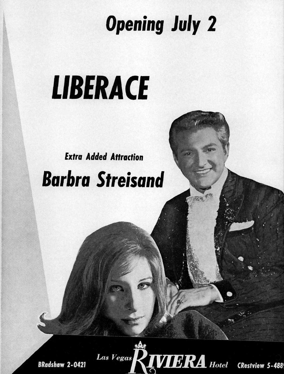 Riviera Hotel ad featuring Liberace and Streisand