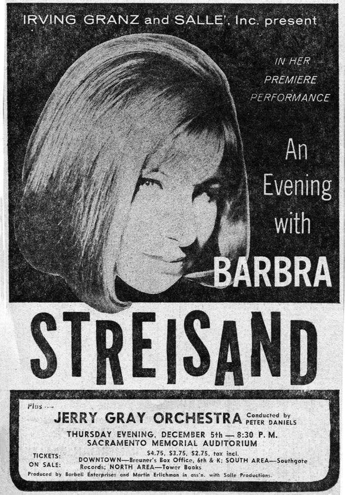 Ad for Streisand's show at Sacramento's Memorial Auditorium