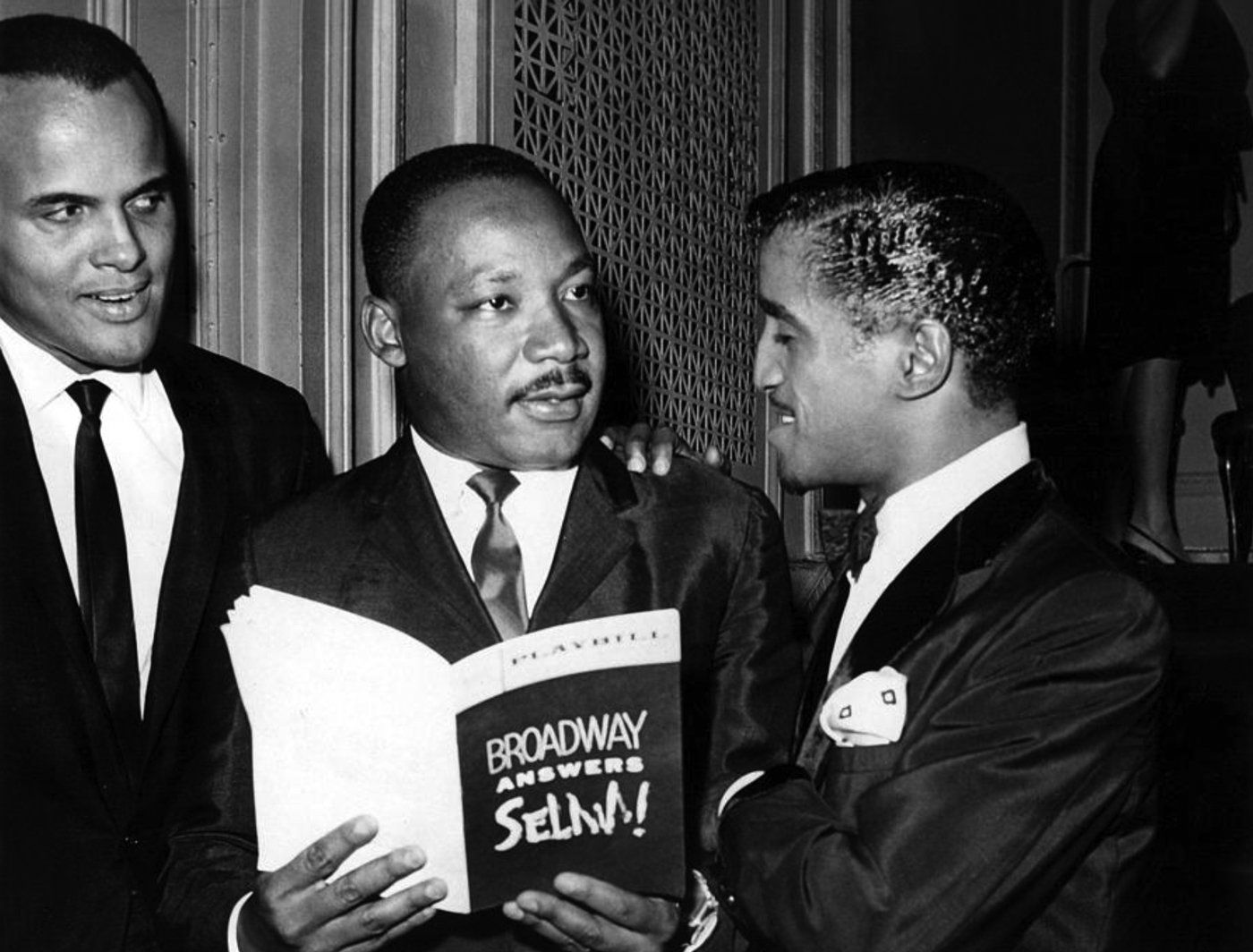 Harry Belafonte, Martin Luther King, and Sammy Davis Jr. at the show.