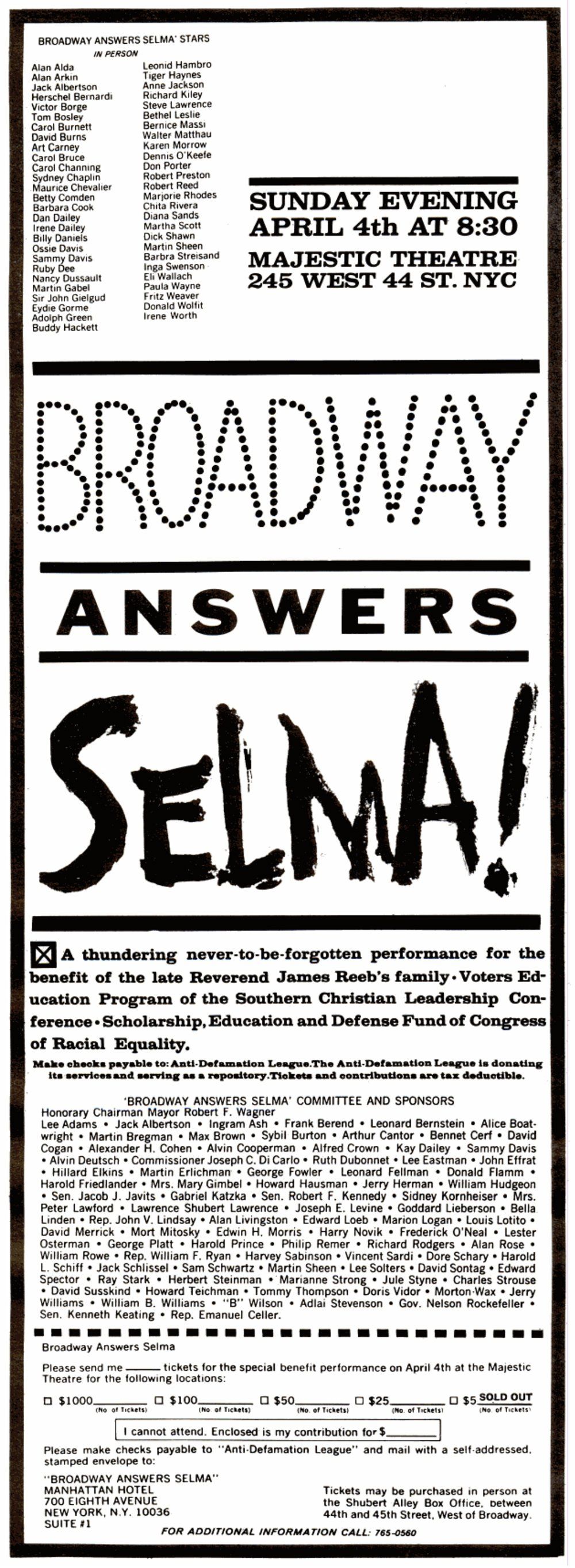 Newspaper ad for Broadway Answers Selma