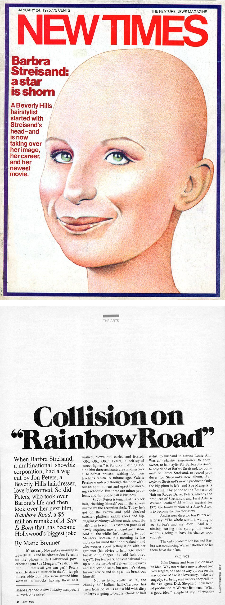 New Times Magazine cover with illustration of bald Streisand.