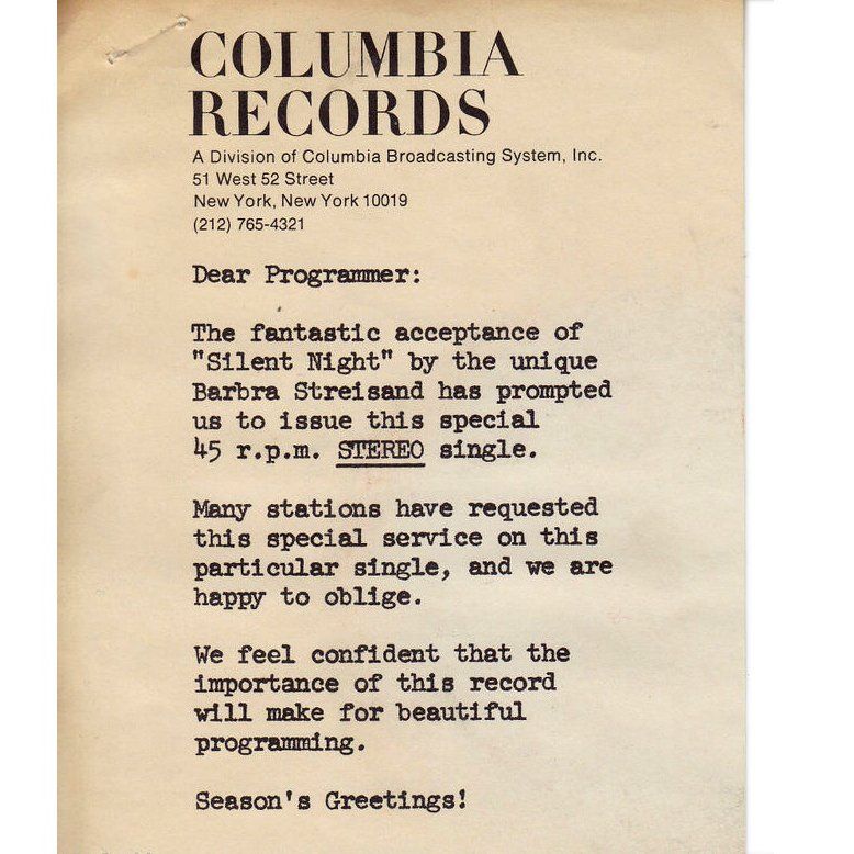 Note from Columbia Records to radio station DJs.
