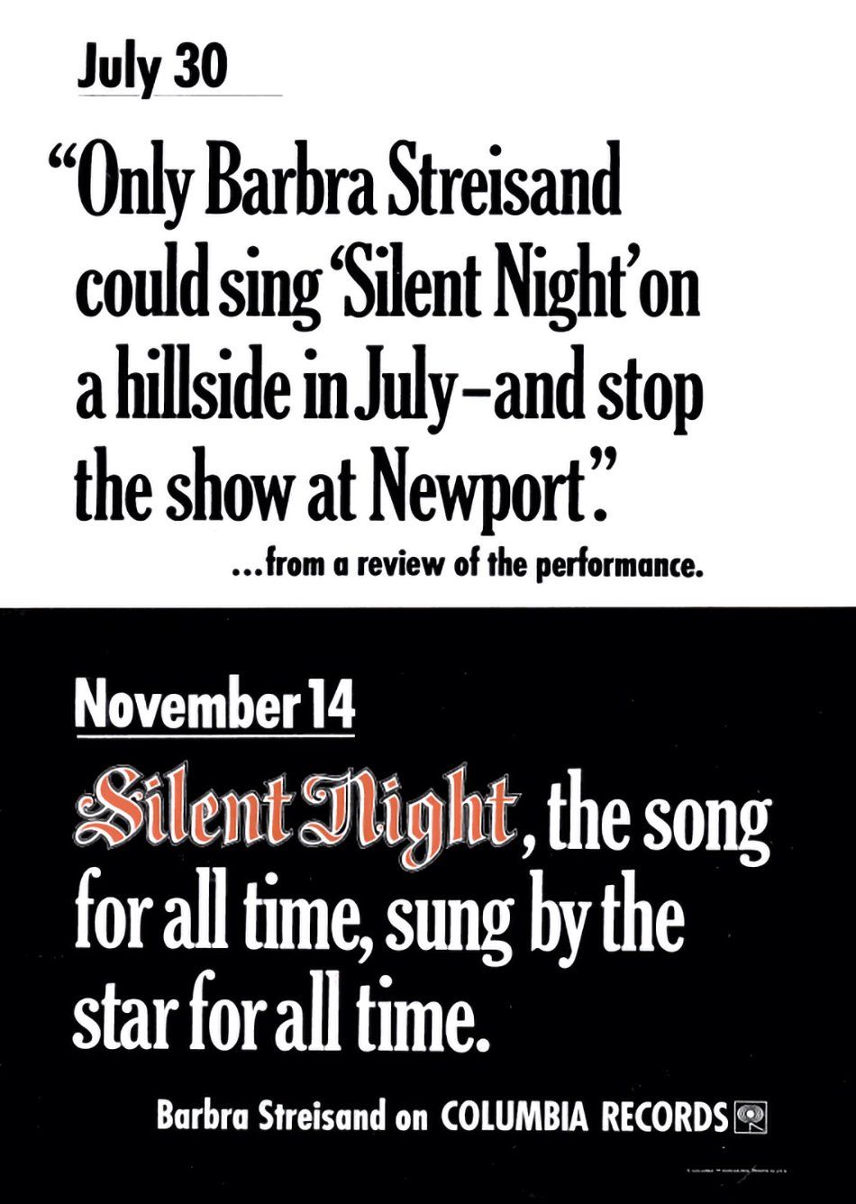 Columbia Records ad for Silent Night.