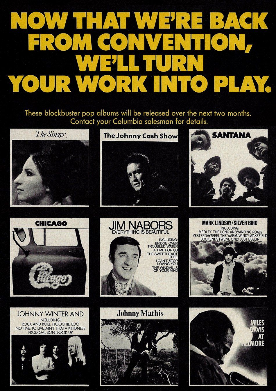 Columbia Records ad that mentions Streisand's album THE SINGER.