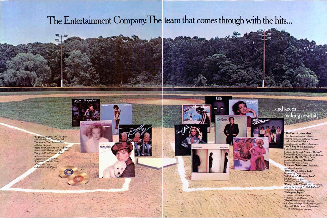 An industry ad for The Entertainment Company, featuring Streisand's Songbird and Superman albums