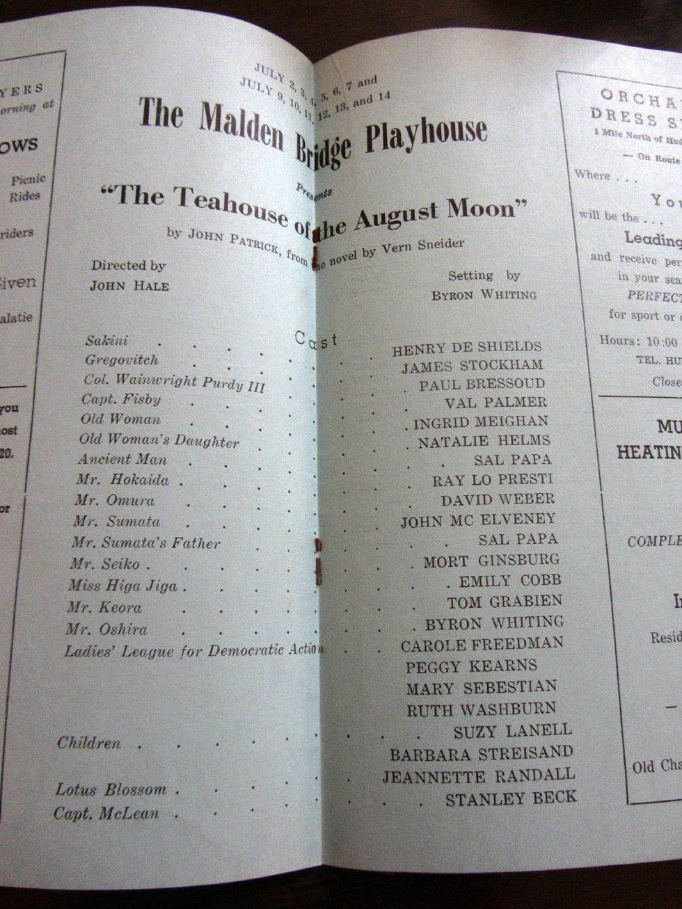 Program for Teahouse at Malden Bridge Playhouse