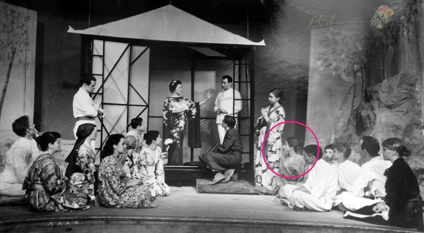 Cast of Malden Bridge Playhouse on stage in Teahouse of the August Moon.  Streisand, as 