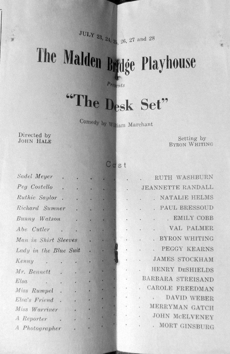 Program for The Desk Set at Malden Bridge Playhouse