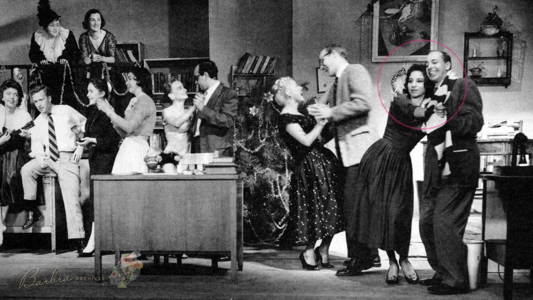 Cast of The Desk Set. Streisand is circled in pink.