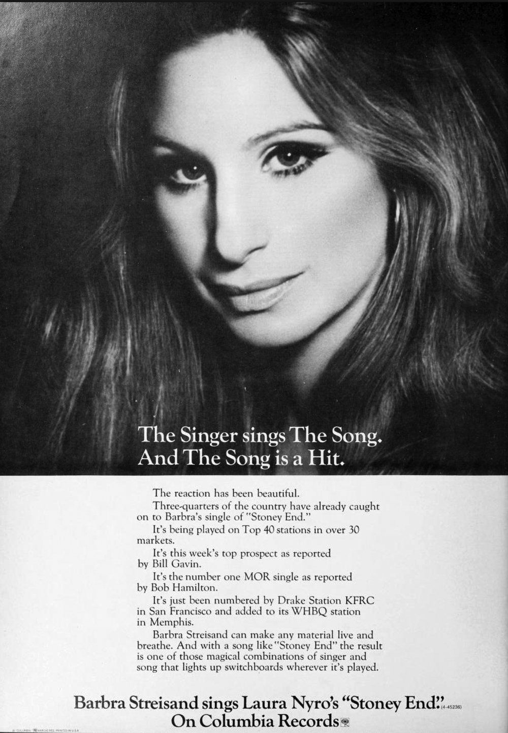 Columbia Records ad for the single of Stoney End.