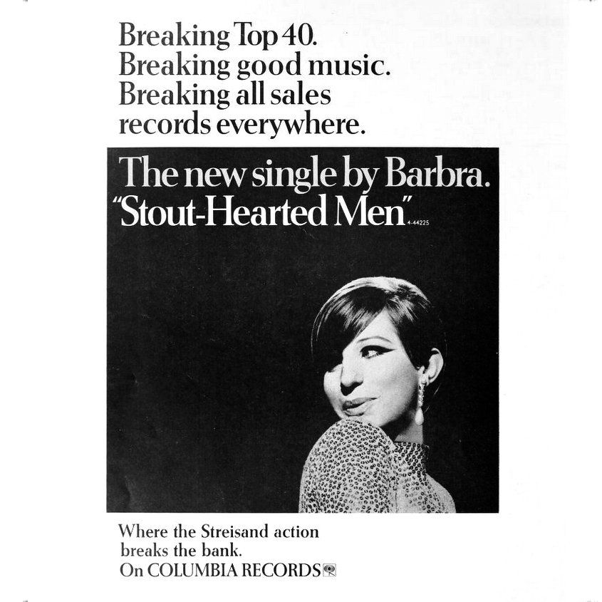 Columbia Records ad for Barbra's new single, Stout-Hearted Men.