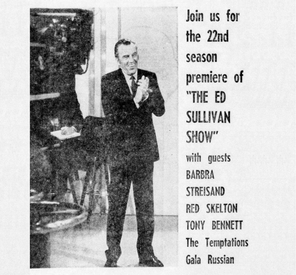 1969 Ed Sullivan newspaper ad with Streisand listed as a guest.