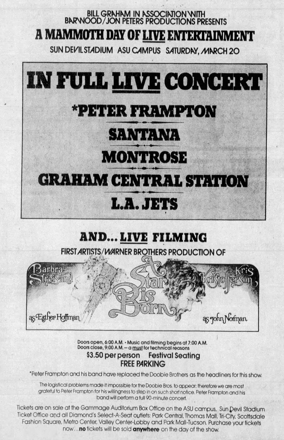 Newspaper advertisement for the concert