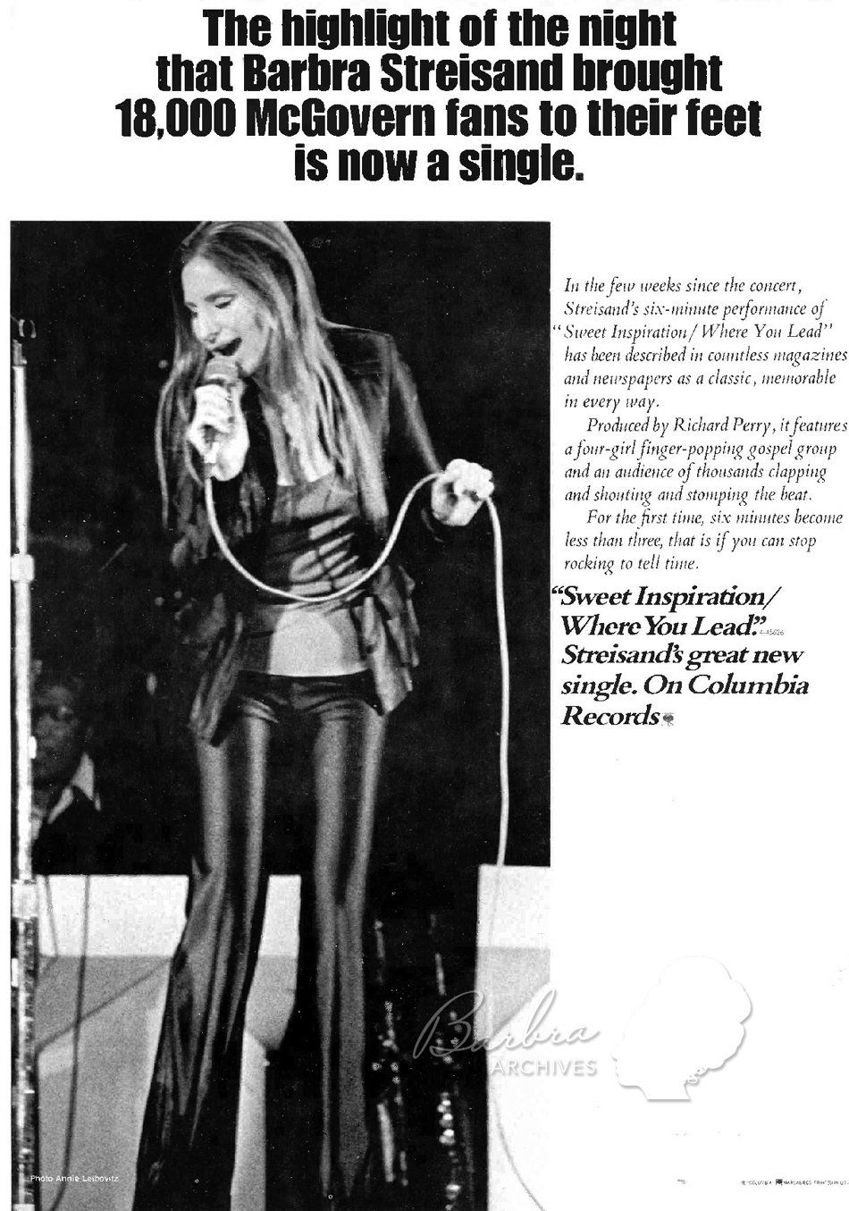 Columbia Records ad for the single Where You Lead.