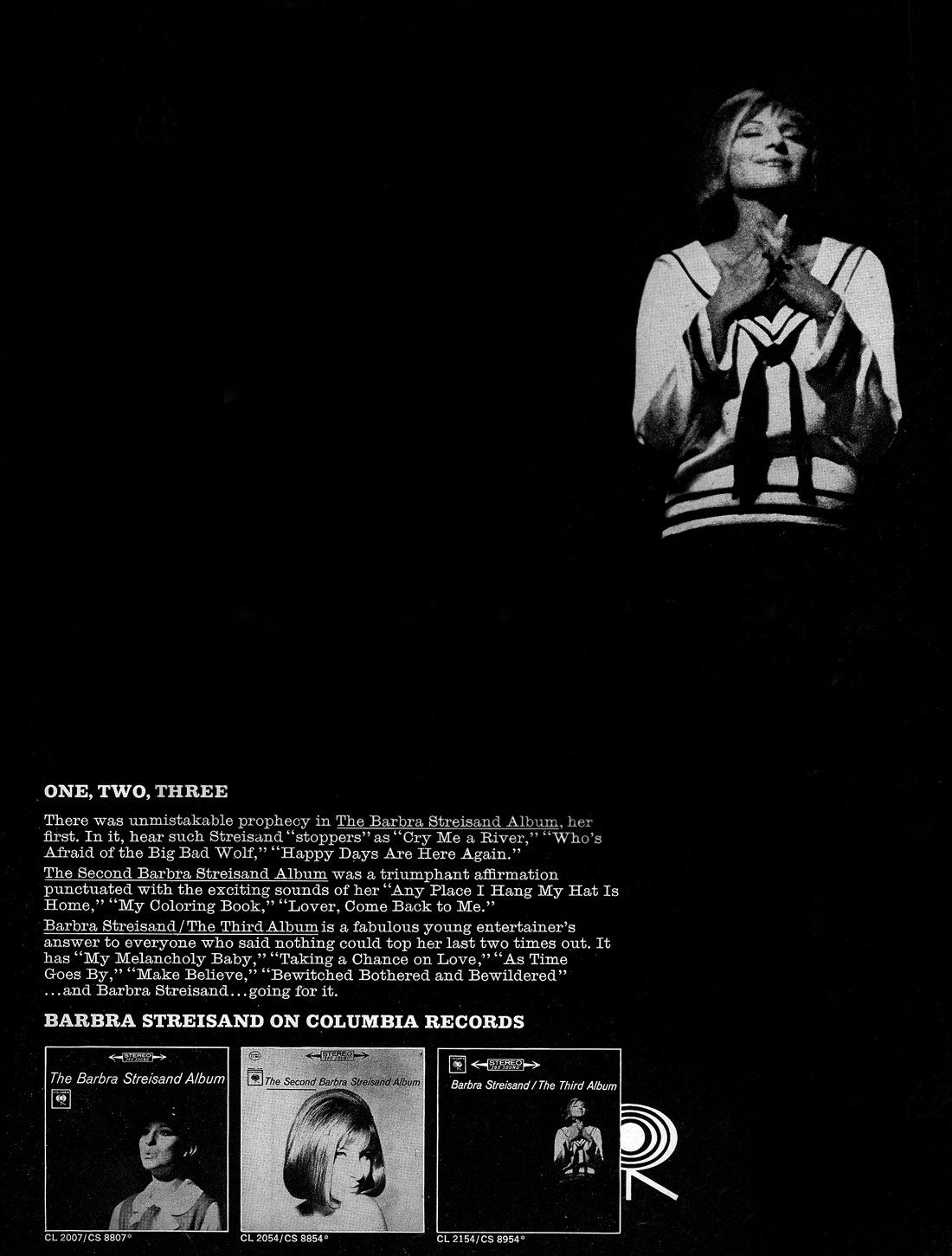 Columbia Records ad for Streisand's first three albums