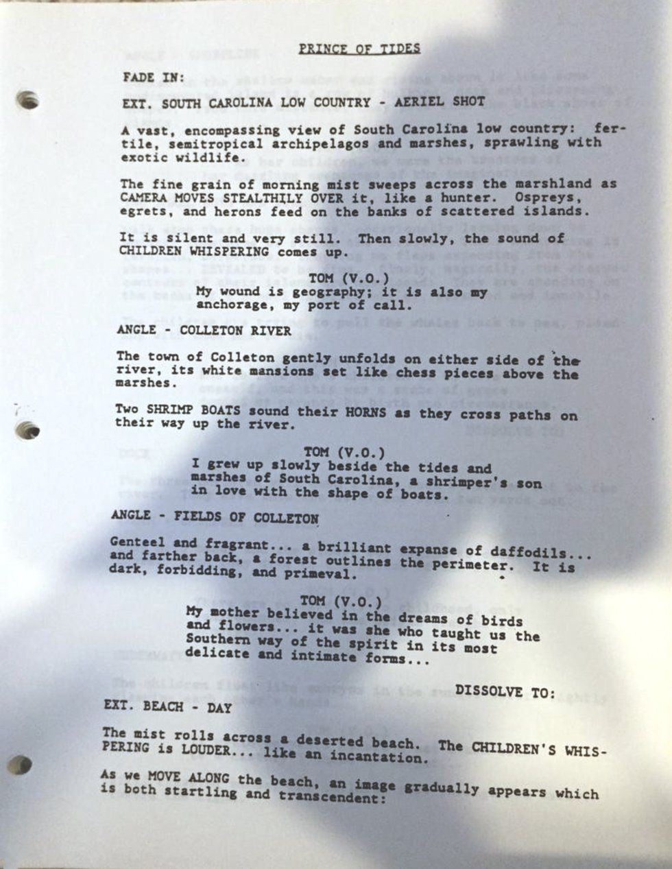 First page of 1988 draft screenplay for TIDES.