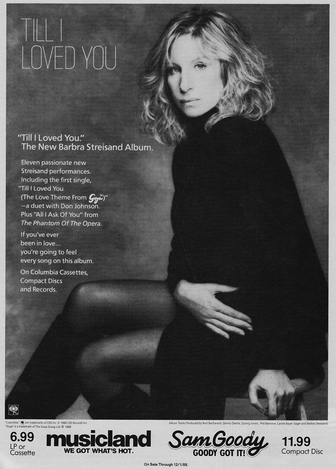 Musicland and Sam Goody record store ad for the Streisand Album Till I Loved You