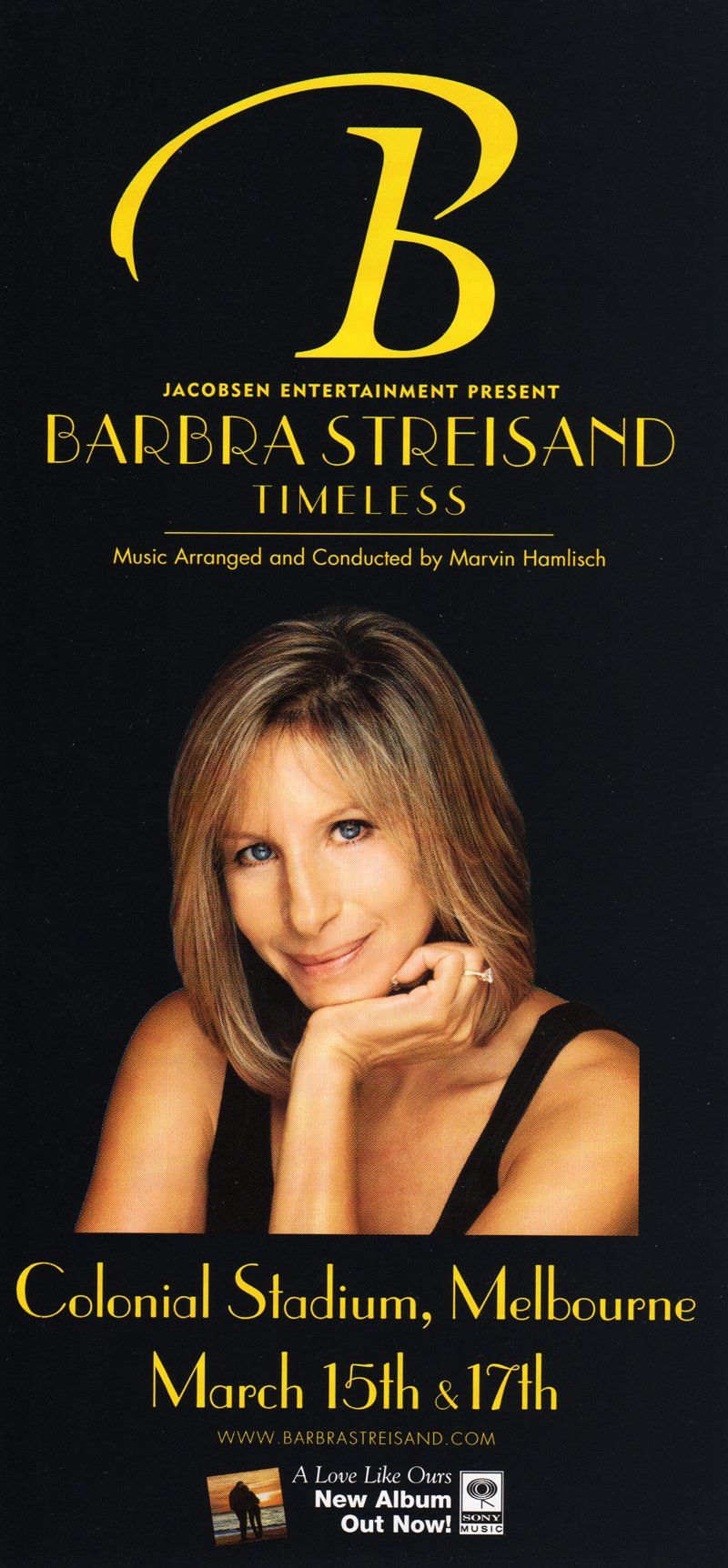 Advert for Streisand's concerts at Colonial Stadium, Melbourne.