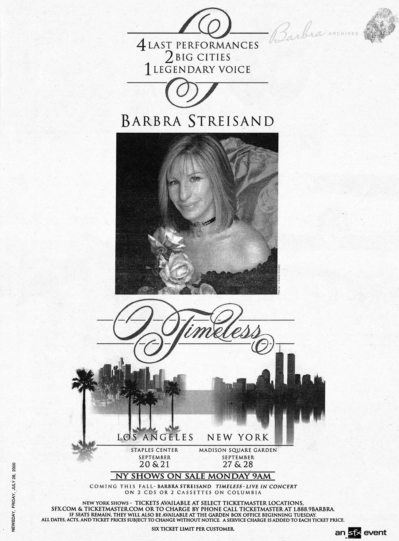 Newspaper ad for Streisand's 4 