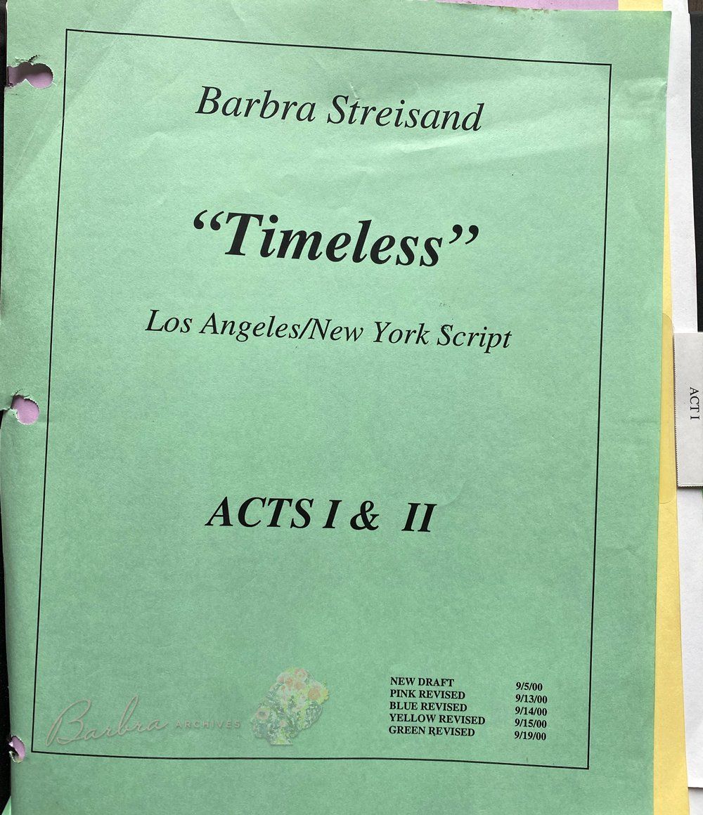 Cover page of Barbra's Timeless script for her Los Angeles and New York shows.