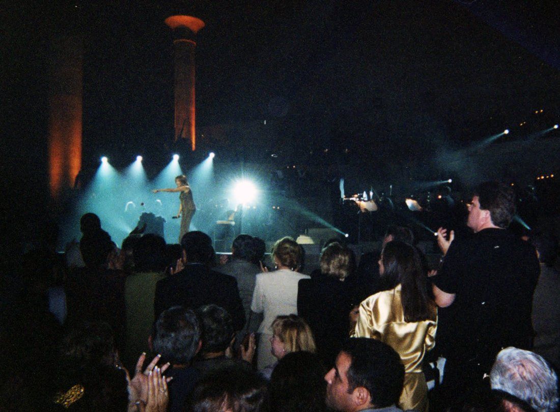 An audience photo of Streisand at the Staples Center.